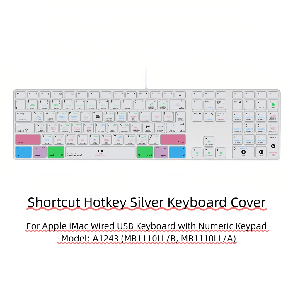 Capa de Teclado HRH Hotkey Prata com Layout US&EU para iMac G6 MB110LL/B MB110LL/A A1243 com Teclado Numérico