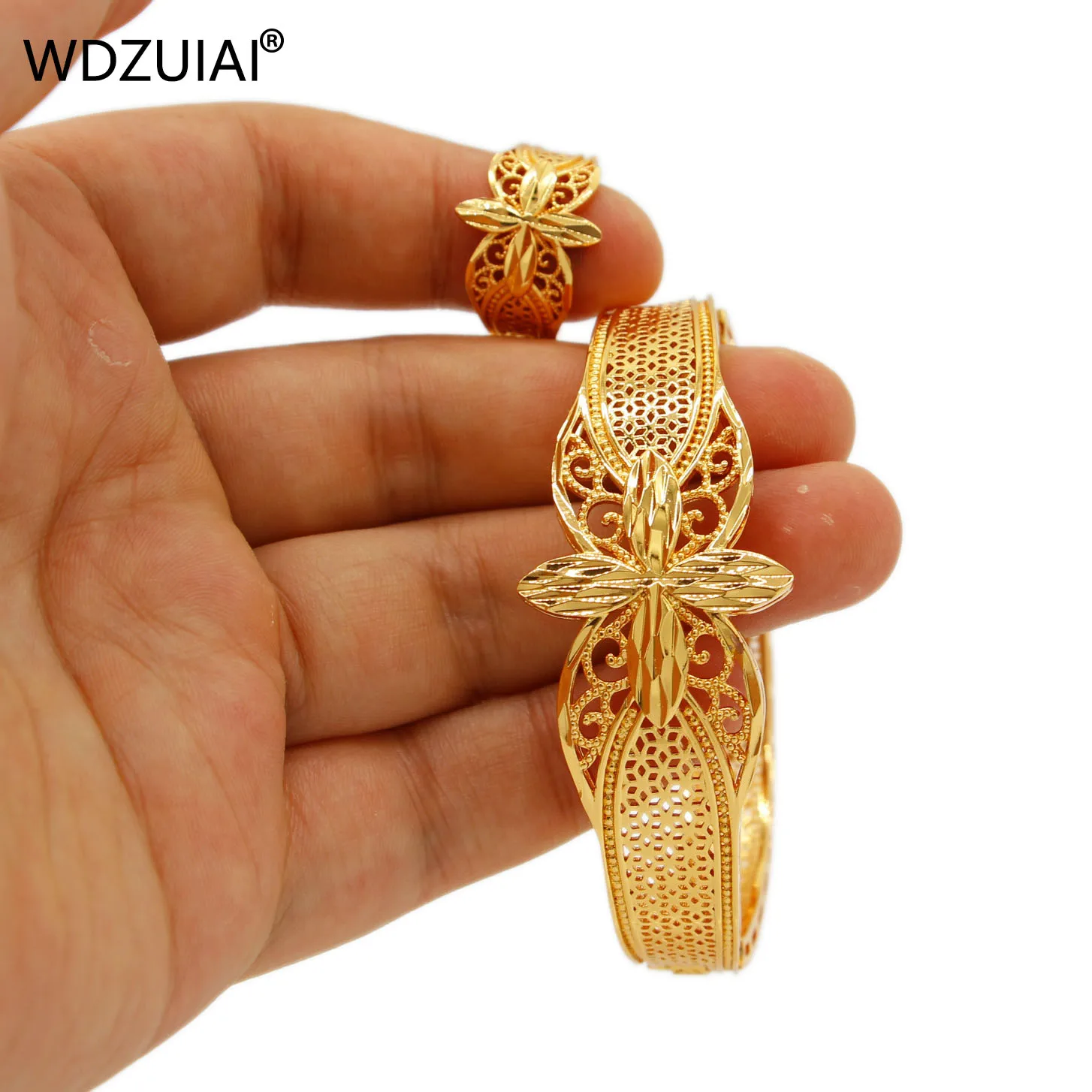 WDZUIAI Dubai Cuff Bracelet and Ring Spain Middle East Women Lady Wedding Jewelry Party Charm Bangle Lovers' Anniversary Gift