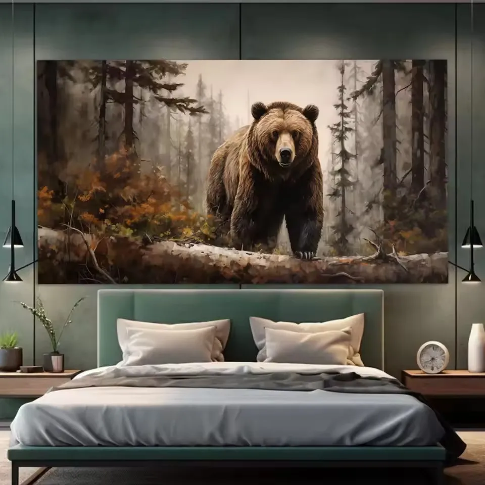 

Grizzly Bear in Misty Forest Diy 5D Large Brown Bear Diamond Painting Kits, Bear Diamond Art Cross Stitch,Wild Animals,