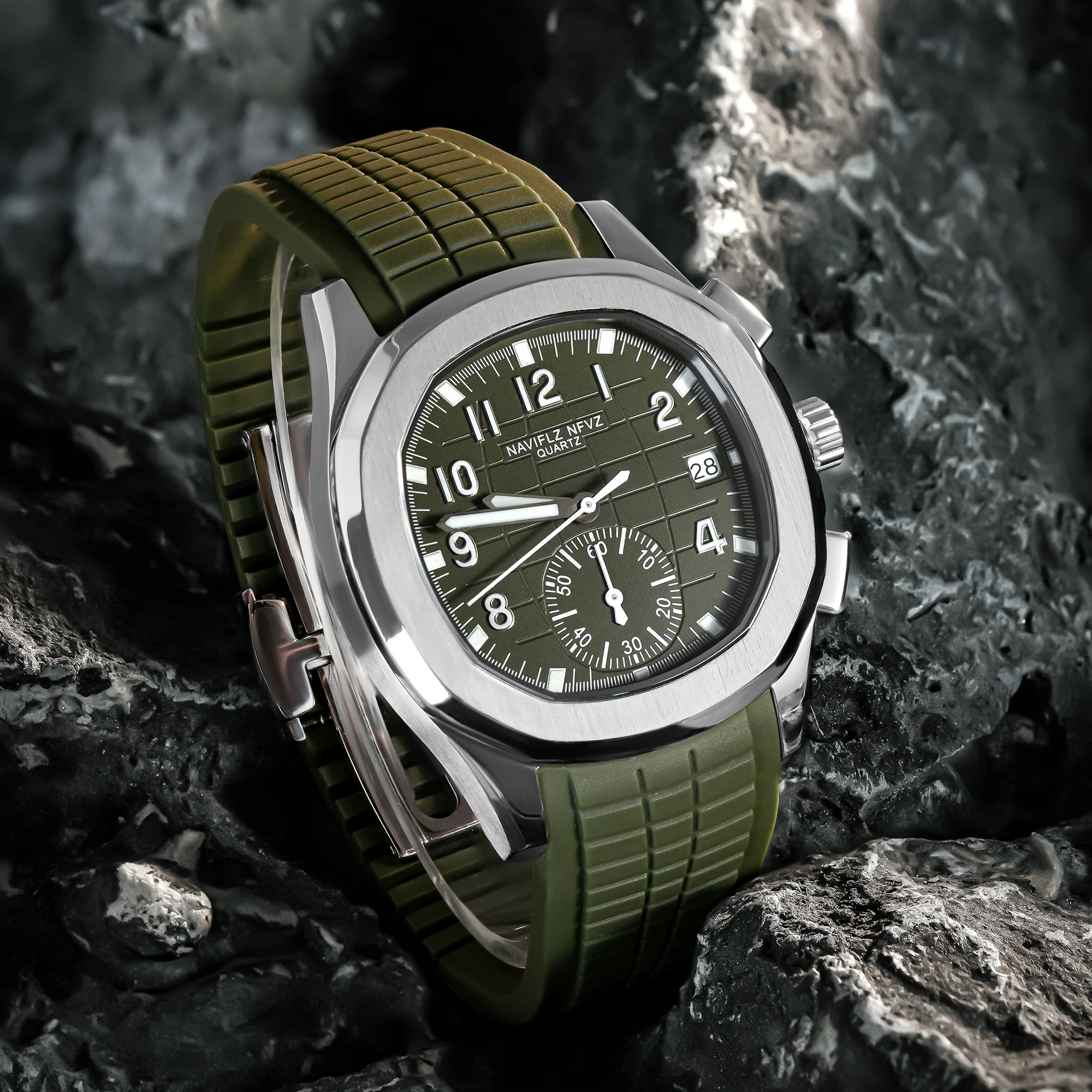 

Дропшиппинг 2025: Высококачественные мужские наручные часы NAVIFLZ NFVZ, кварцевые спортивные часы с каучуковым ремешком, водонепроницаемые