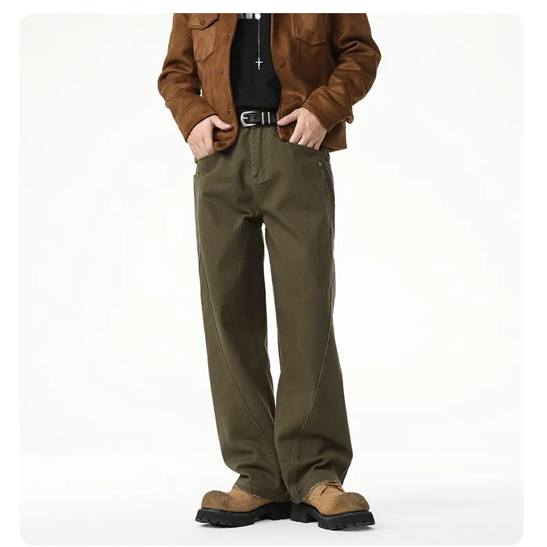 

Retro Loose Fit Straight Leg Men's Casual Pants Autumn Winter New Arrival 3D Tailoring Knife Versatile Straight Tube Tro...