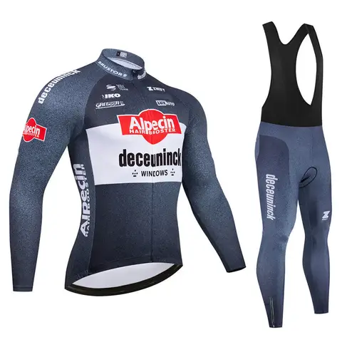 알페신 팀 남성용 사이클링 저지 긴 소매 세트, MTB 자전거 의류, 19D 젤 턱받이 바지