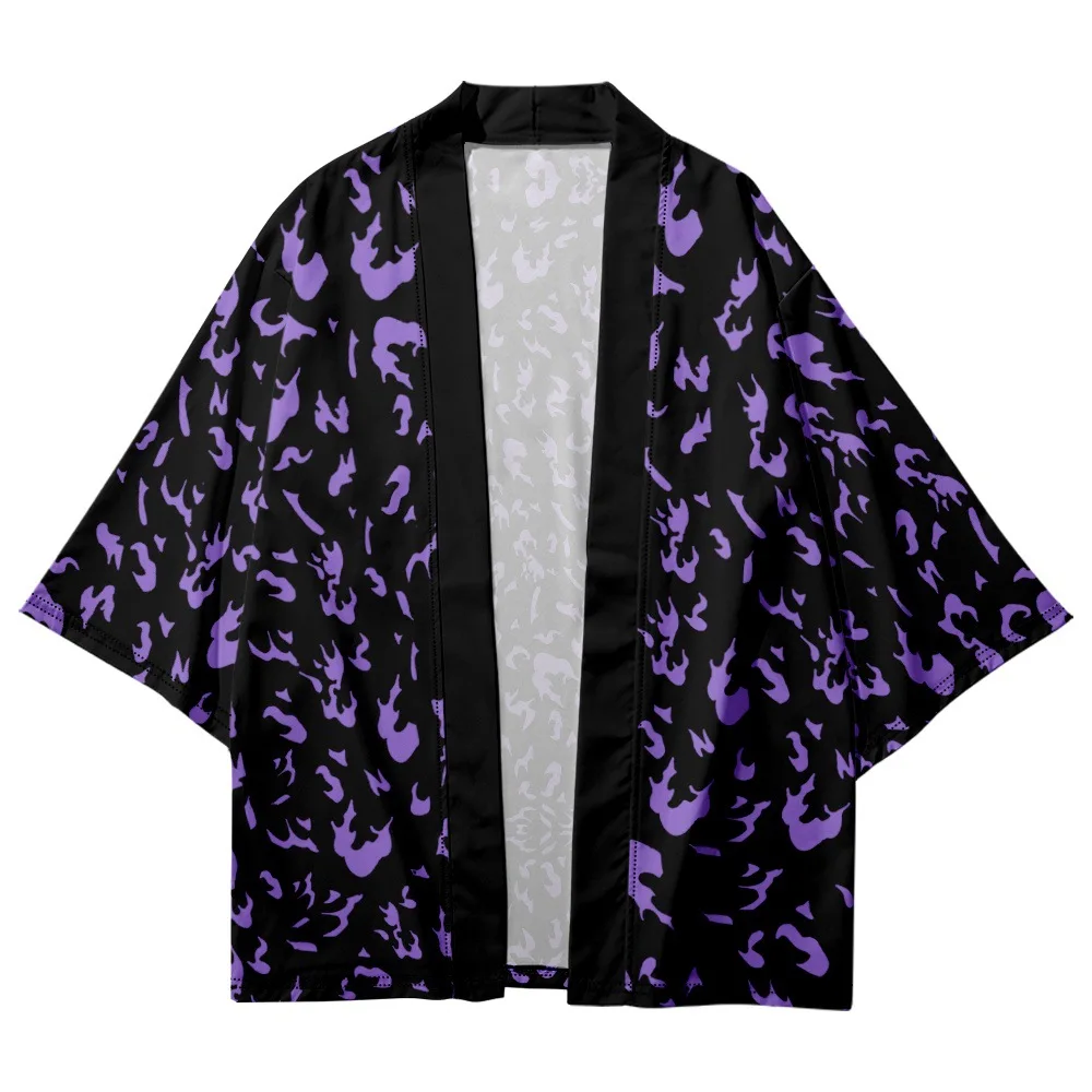 

Streetwear Flame Print Cardigan Kimono Shirt Japanese Traditional Haori Women Men Beach Yukata Asian Clothing