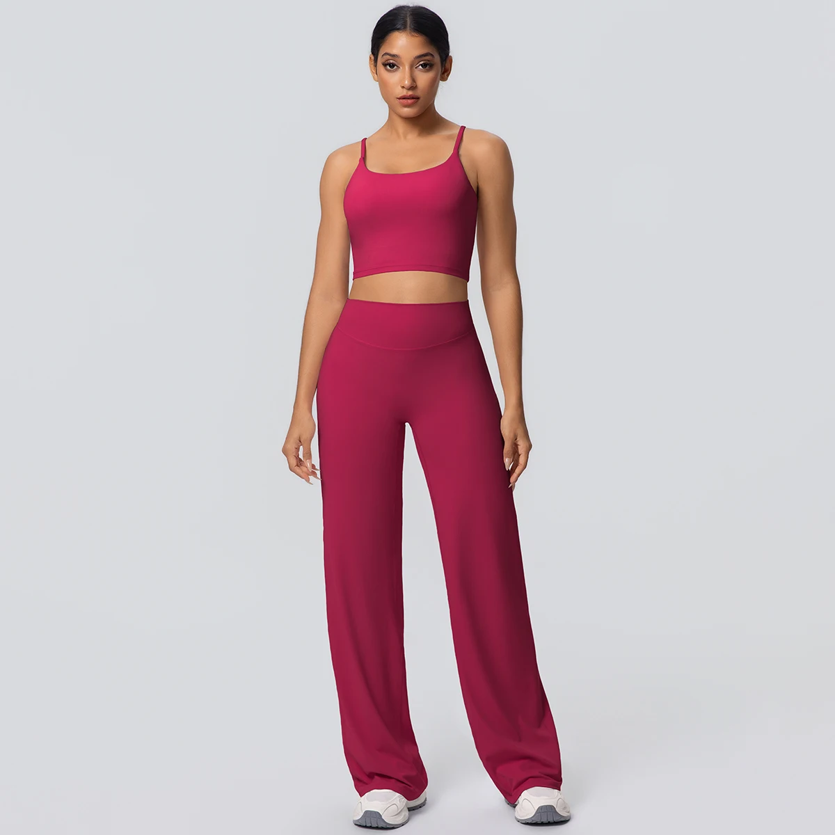 Frauen Schnell Trocknend Gym Sport Fitness Kleidung Yoga Set Backless Sexy Strap Bh mit Brust Pad Hohe Taille Breite Bein Hosen Set – Detail 35