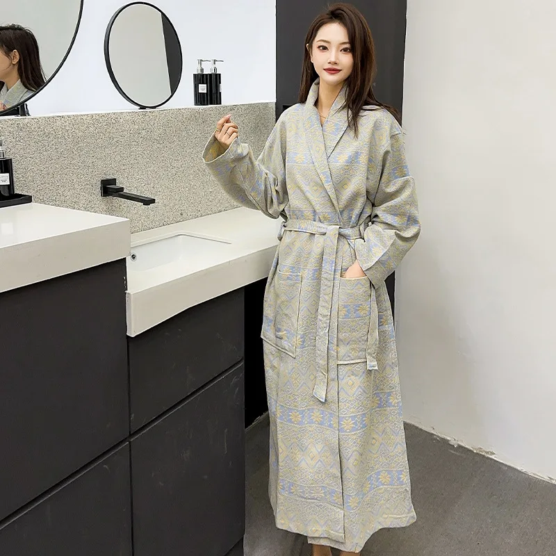 Pure Cotton Wedding Dresses High Quality Autumn Winter Robe For Women Vintage Printed Sleepwear Bathrobe Loose Shower Pijamas