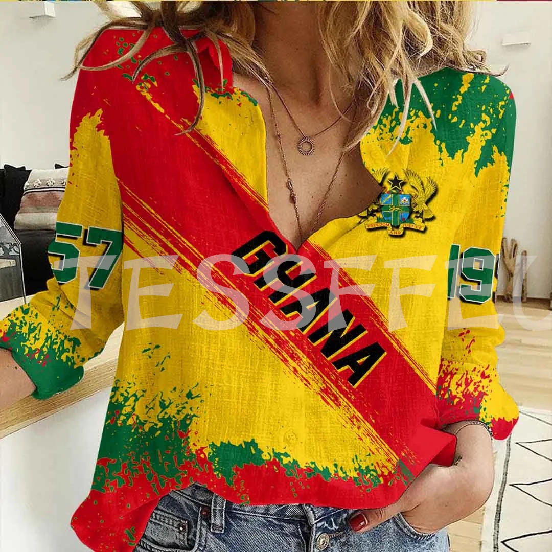 

Africa Country Kente Ghana Tattoo Retro Culture Streetwear Funny 3DPrint Harajuku Women Casual Button-Down Shirts Long Sleeves Q