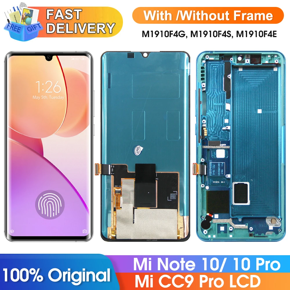 CC9 Pro Display Screen, for Xiaomi Mi Note 10 Pro M1910F4G M1910F4S Lcd Display Digital Touch Screen with Frame for Mi Note 10