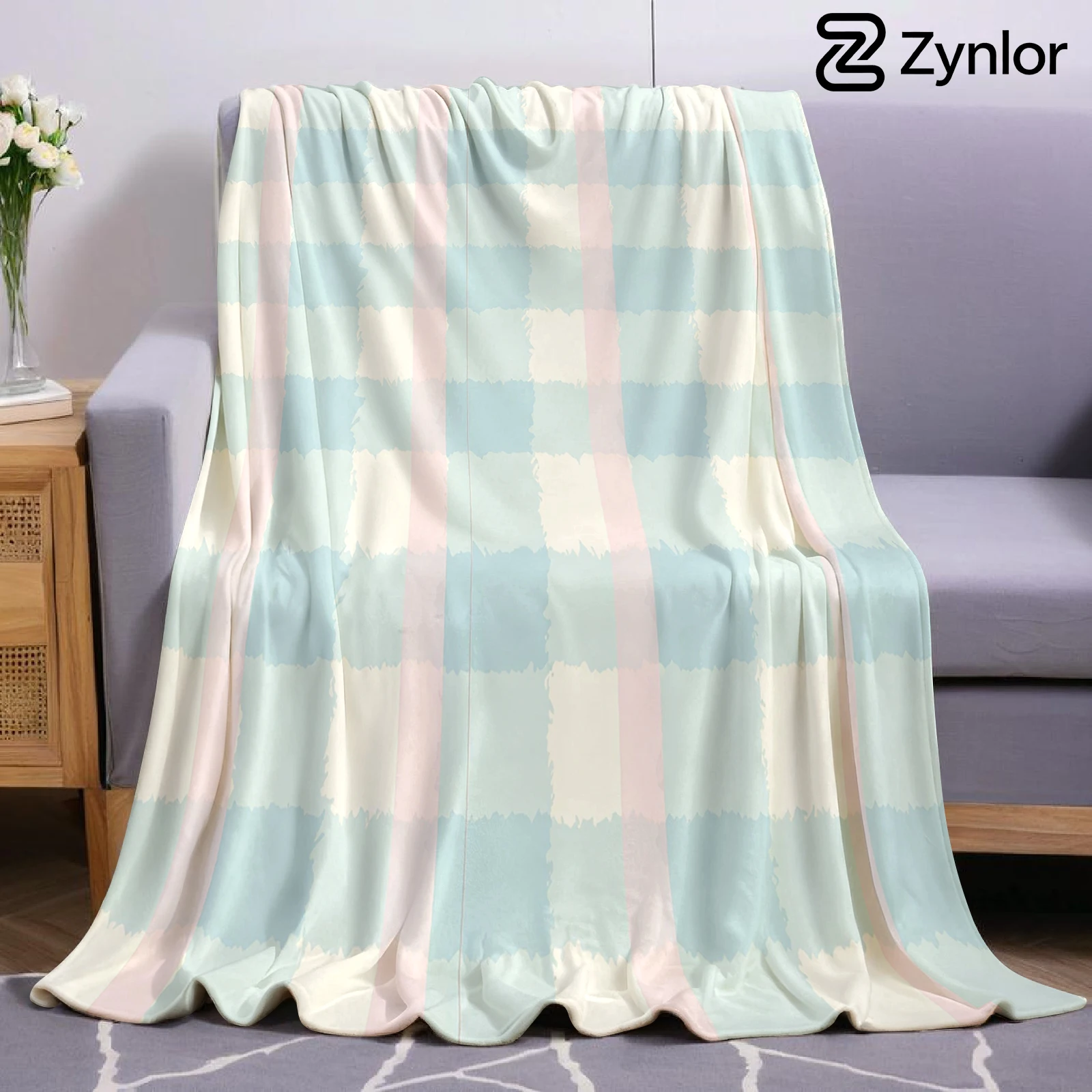 Pink Blue Gingham Halloween Flannel Fleece Blanket Fluffy Warm Cozy Throw for Sofa Bedroom Home Holiday Decoration Gift
