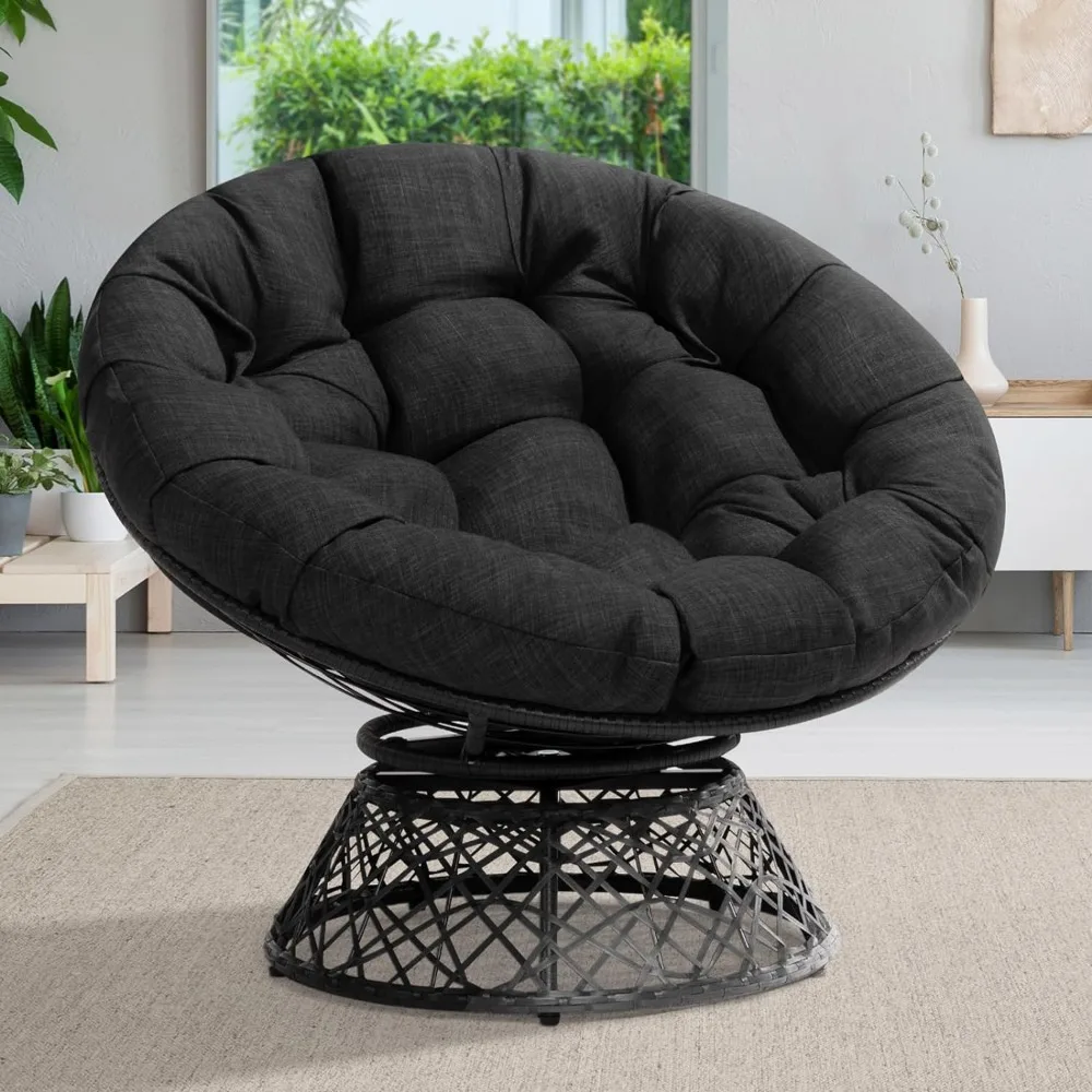 

40" Ergonomic Wicker Papasan Chair with Soft Thick Density Fabric Cushion, High Capacity Steel Frame, 360 Degree Swivel