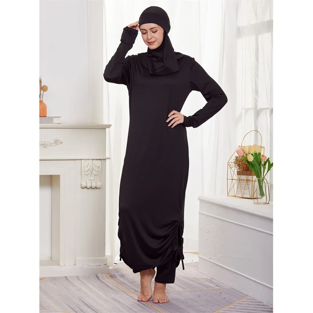 Burkini Met Hijab Moslim Badpak Vrouwen 2024 Nieuwe Badmode Maxi Jurk Islam Maillot Abaya Dubai Bescheiden Lange Gewaad Effen Kleding