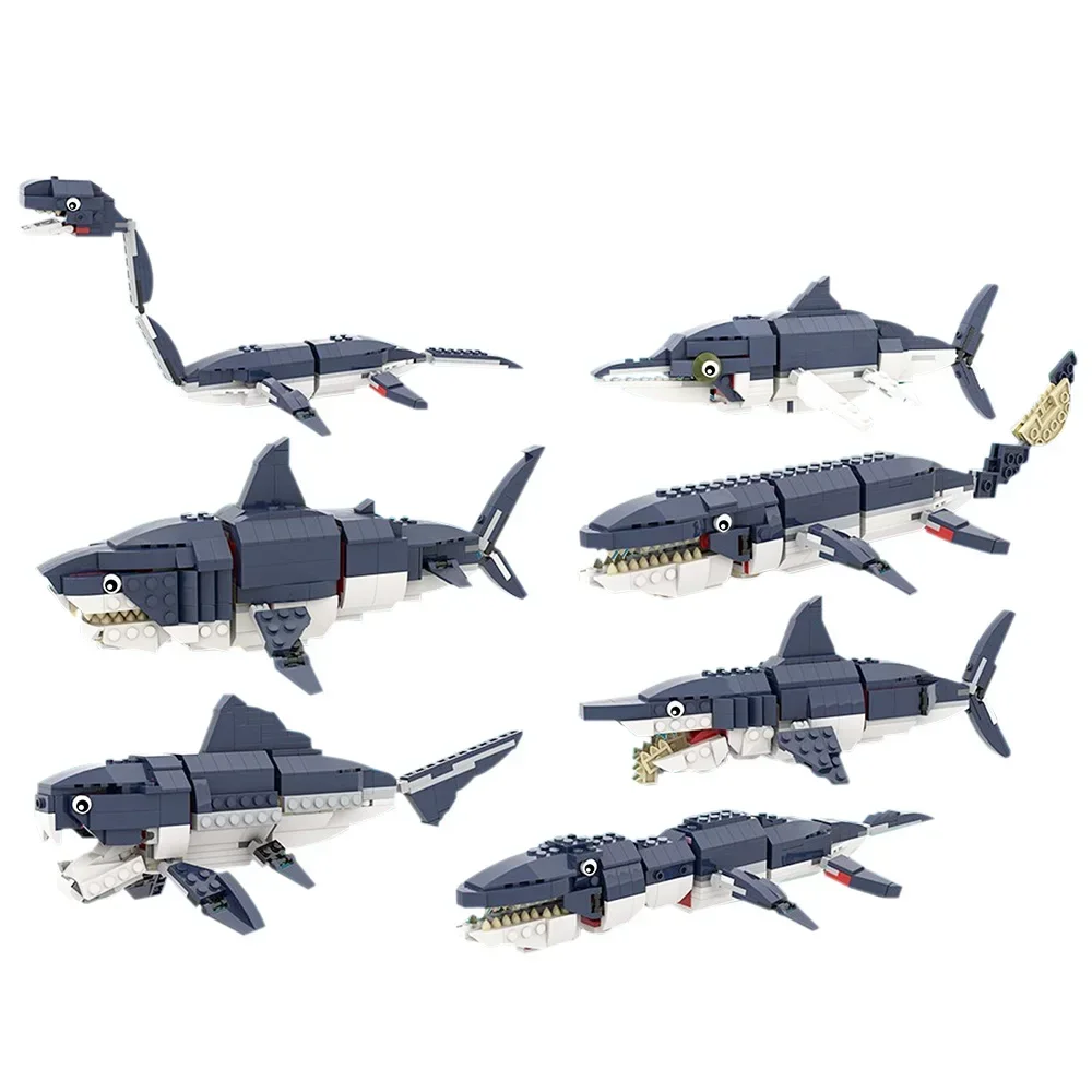 DIY 7 In1 Whales Model Building Block Bricks Deep Sea Killer Whale Ocean Polar Zoo Series Animal Toy Kid Boy Education Best Gift