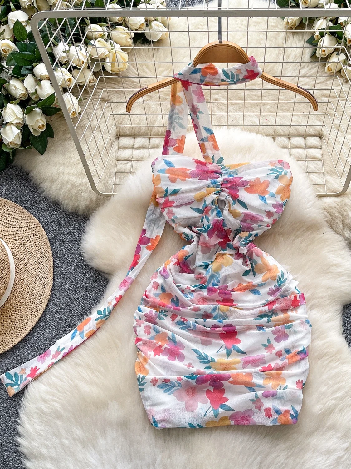 Fre Floral uitgehold zomer Svel dames Dr Ne hangende taille een ort rok hoge taille A-lijn vakantie Sle