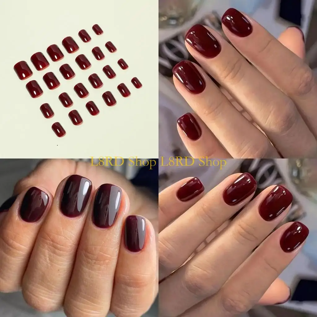 L8rd 24pcs قصيرة المربعة المربعة الأظافر اللامعة لعيد الحب لعشاق الموضة