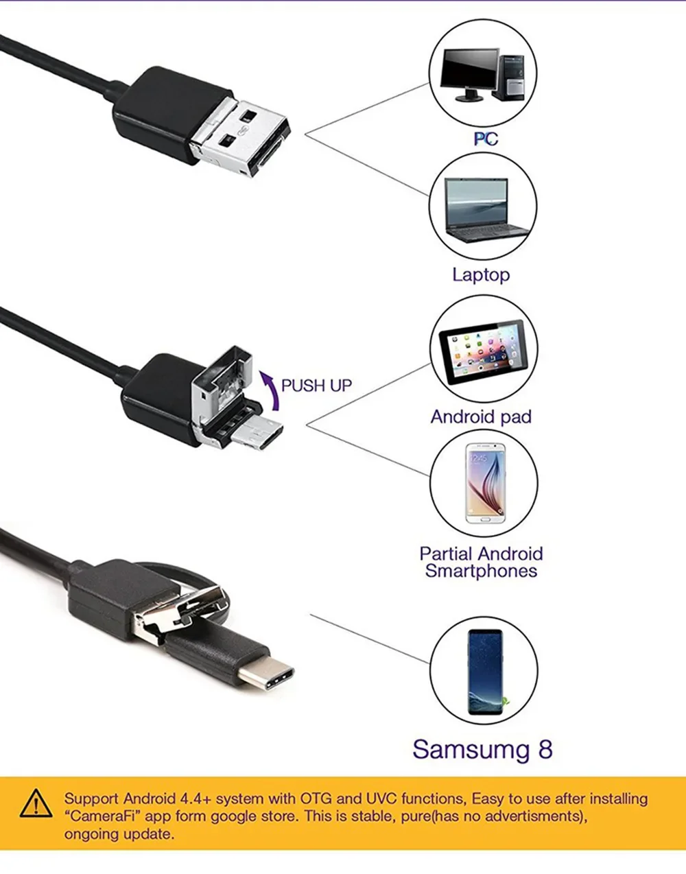7 مللي متر أندرويد المنظار 3 في 1 USB/المصغّر USB/Type-C Borescope التفتيش الصلب لينة كابل كاميرا للهواتف الذكية مع OTG و UVC PC