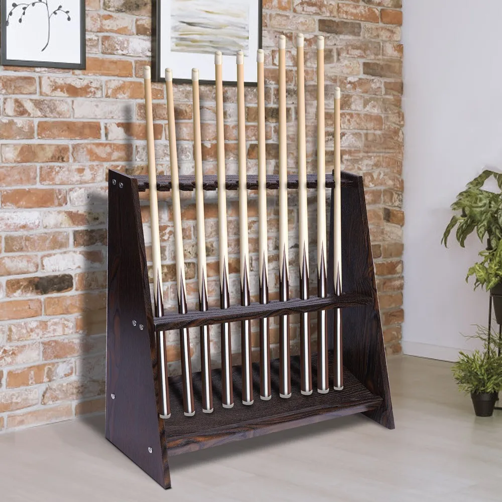 

10 Holes Wooden Pool Stick Billiard Cue Rack Stand Cue Holder Billiards Club