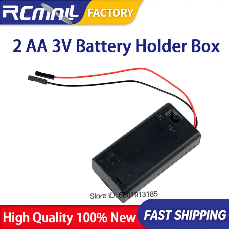 2 AA Series Battery Box 13cm Cable Dupont Female Connector Cover Switch Line for Microcontroller PC Peripherals Accessory Tool