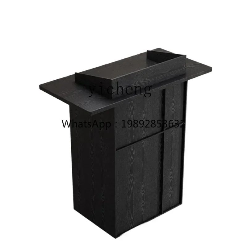 ZZ Restaurant Guide Table Black Wood Grain Shopping Guide Table Store Door with Wheels Mobile Information Desk