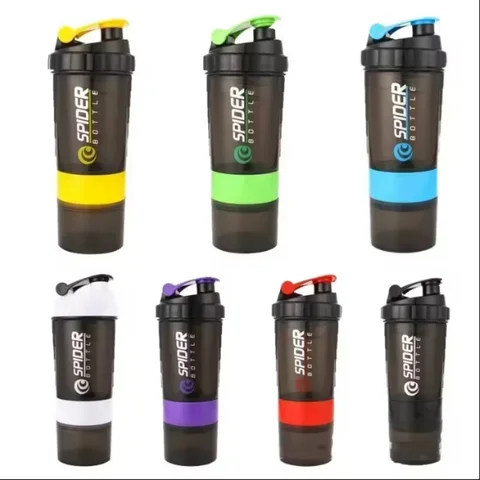 3 층 셰이커 병 단백질 믹싱 셰이크 컵, 스포츠 피트니스 물컵, 550ml 스케일 플라스틱 물병, 약 상자 포함