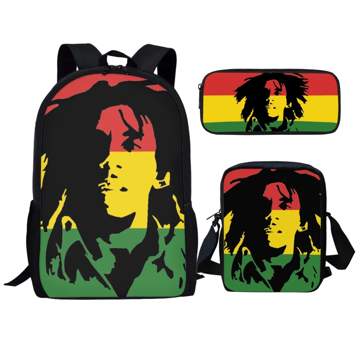 Jamaica Rapper School Bag Children Stationery Box Rock Bob Mardi Laptop Backpack Fashion Design Student Teens Book Bags 3Pcs/Set