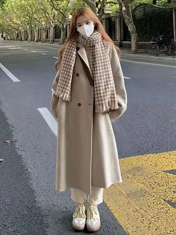 

Oaeal шерстяное пальто женское элитное осенне-зимнее новое маленькое твидовое пальто Hepburn Sle Thiened корейское свободное длинное свечение