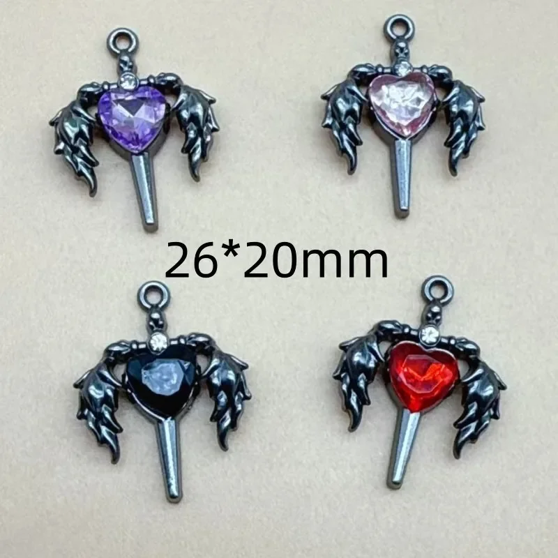 4Pcs Colorful Heart Wing Alloy Pendants, Gothic Style Winged Heart Charms for Handmade Earring Keychain Craft Supplies