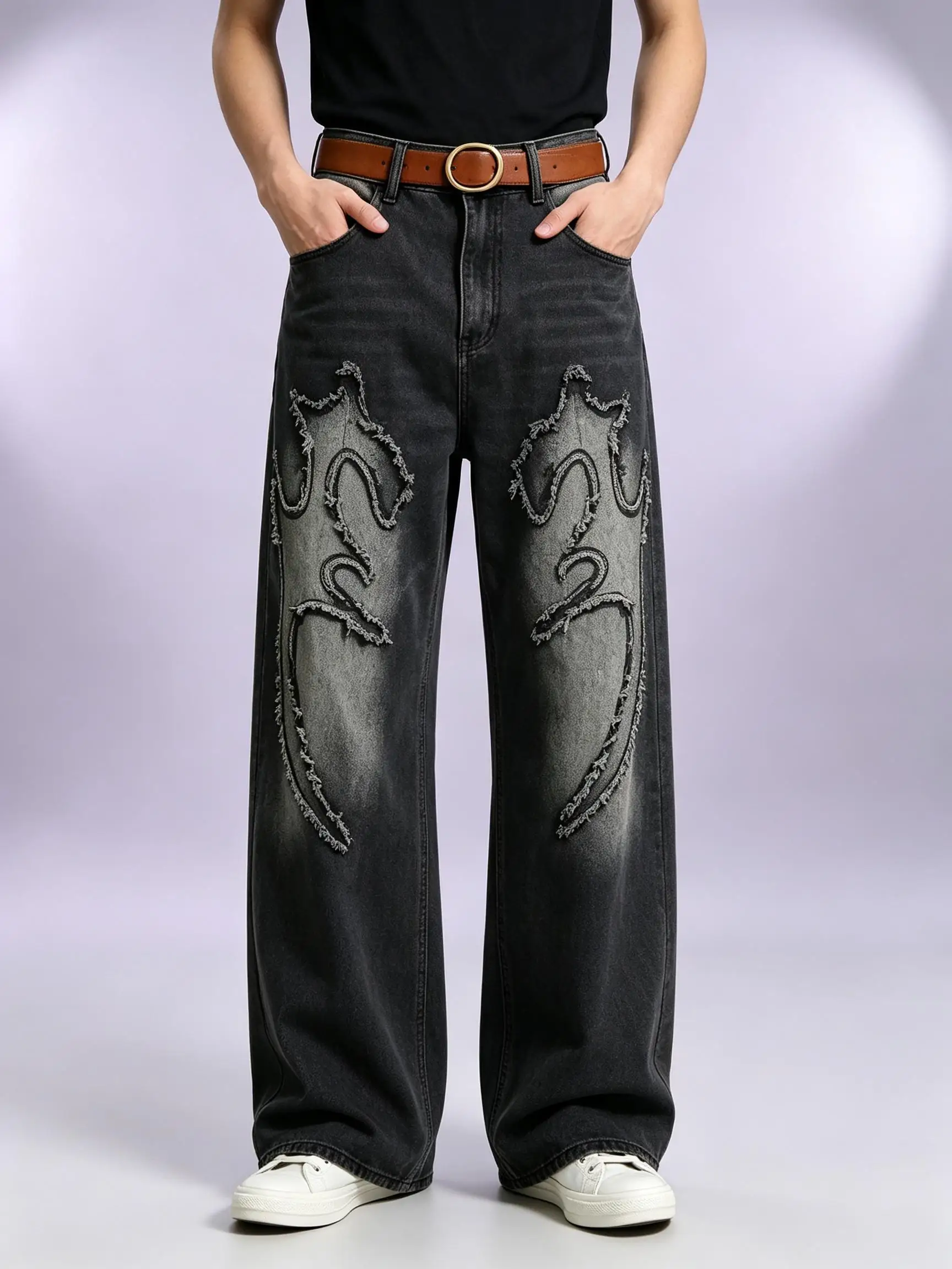 Retro Y2K American Streetwear Dark Wash Baggy Jeans Men Fashion Street Trousers Nice Practical Gift For Husband Boyfriend