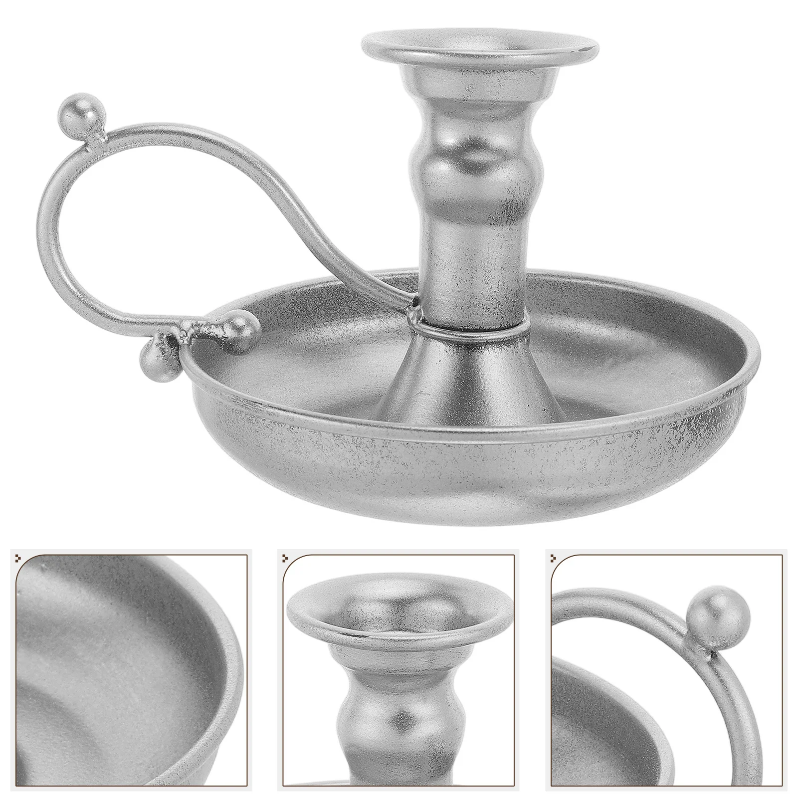 

Metal Taper Holder Vintage Chamberstick with Handle Farmhouse Rustic for Table Decor Christmas Decoration Silver Retro