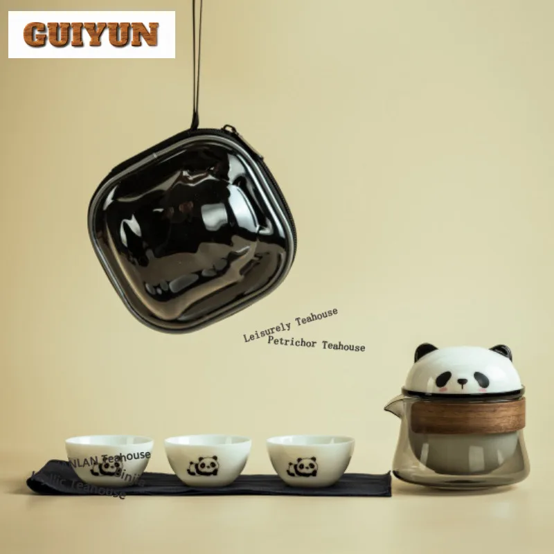 

Набор для путешествий в виде панды, элегантный чайник и набор чашек, 1 горшок, 3 чашки, органайзер для заваривания чая, портативная сумка для пикника, принадлежности для рукоделия