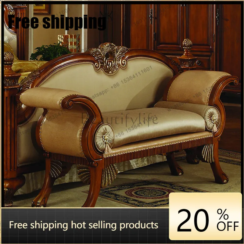 XX American All-solid Wood Fabric, Bedside Stool, European Furniture, Shoe Changing Stool, Household Bedroom Customization