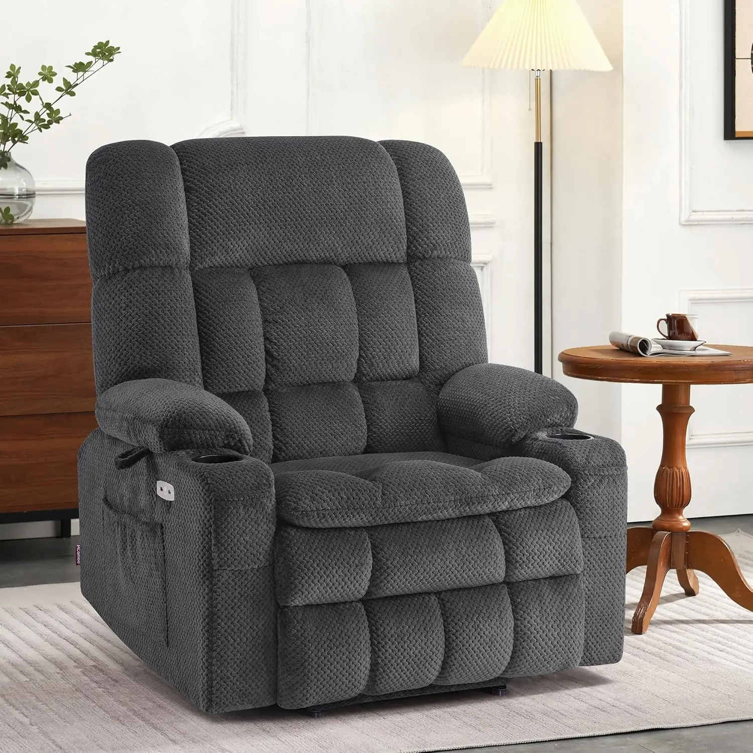 Large Dual Motor Power Lift Recliner Chair Sofa with Massage and Heat for Big Elderly People,(Large-Wide, Dark Grey)