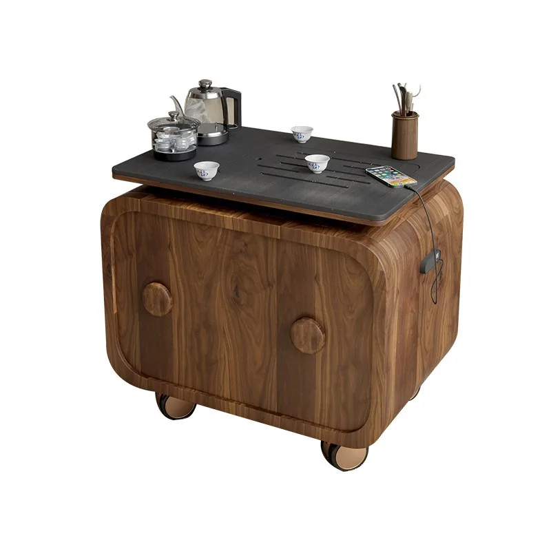 

Solid wood movable small apartment household small tea table living room sofa storage side balcony tea cart rock slab tea table