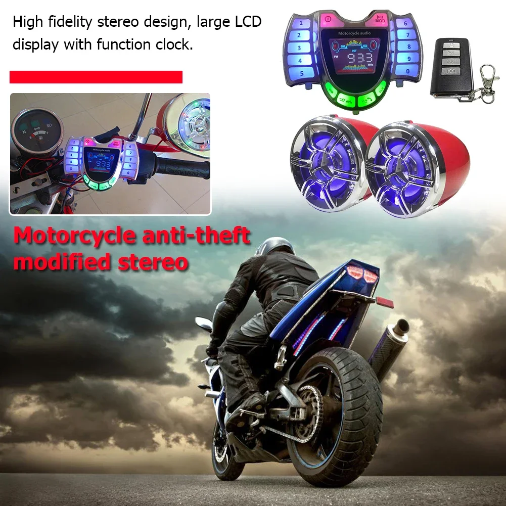 Motorcycle Bluetooth-compatible Sound Audio System Waterproof Stereo Speakers Handsfree FM Radio MP3 Music Player USB Charger