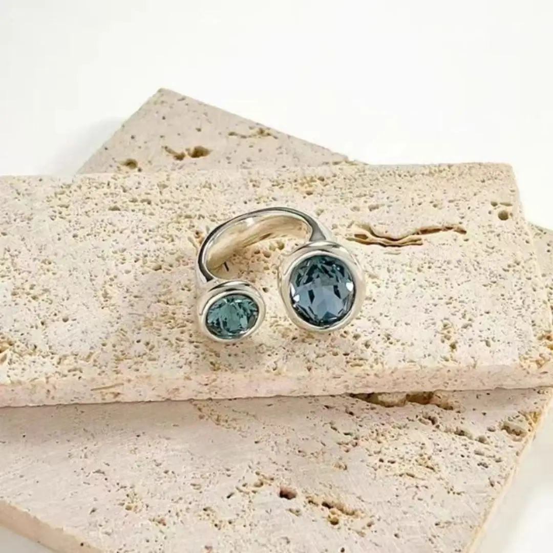 2026 Spain Brilliant Palace Style Irregular Blue Zircon Open Ring Jewelry Accessories Premium Gift