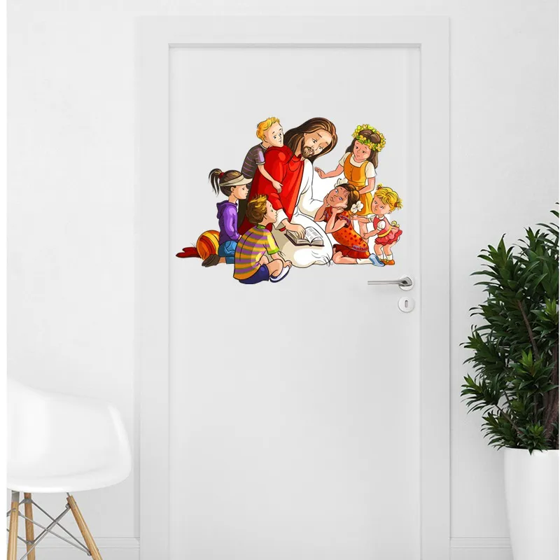 W1323 Jesus Preaching with Children Wall Sticker Waterproof Decal PVC Home Decoration Kids Room Door Living Room Toile Bedroom