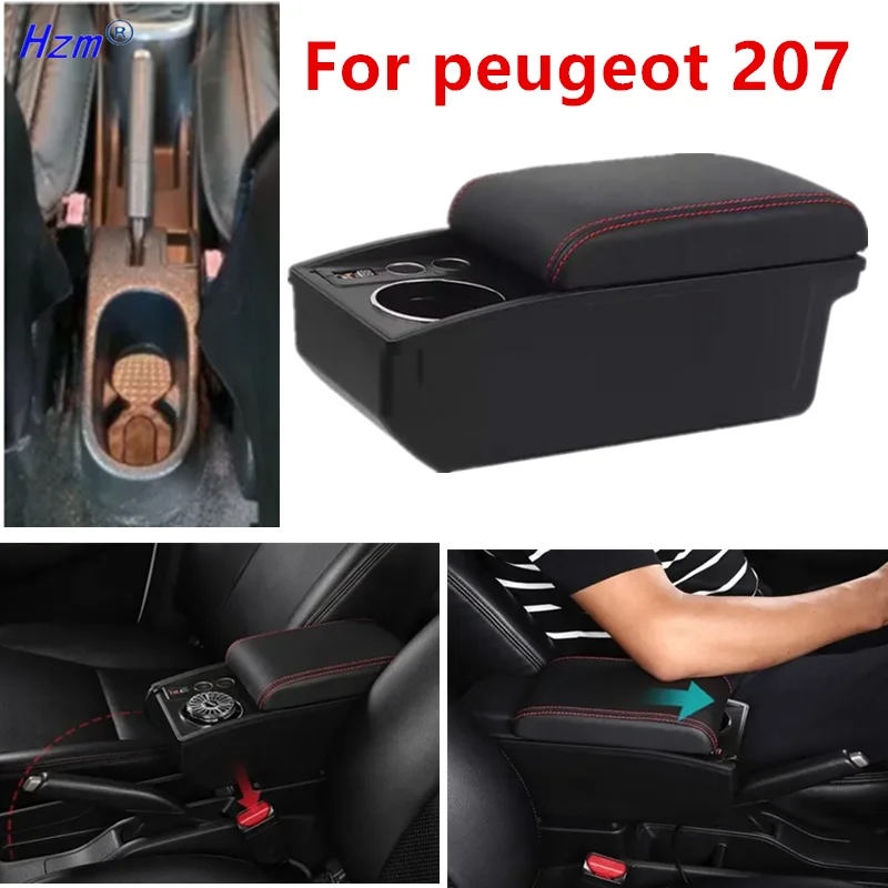 For peugeot 207 armrest box For peugeot 207CC Car Armrest box Central Storage box cup holder Dedicated Retrofit Car Accessories