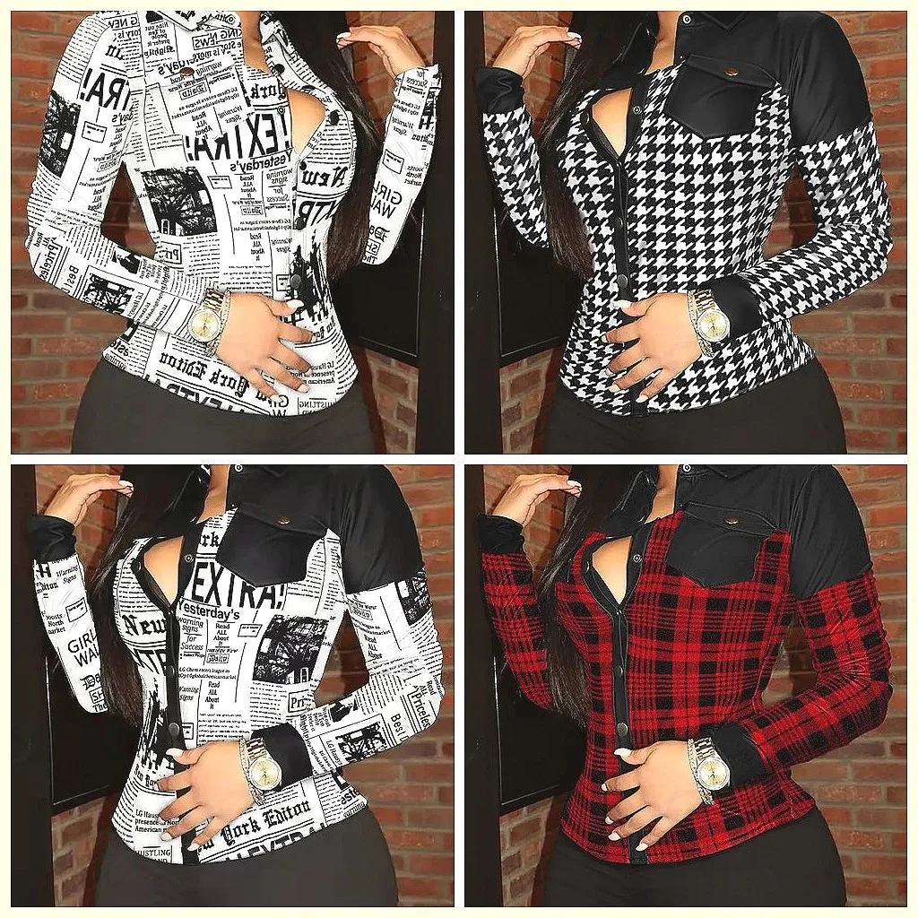 Women's Sexy Hollow-Out Ripped Long Sleeve Shirt, Fashion Button Down Tight Top for Spring Summer