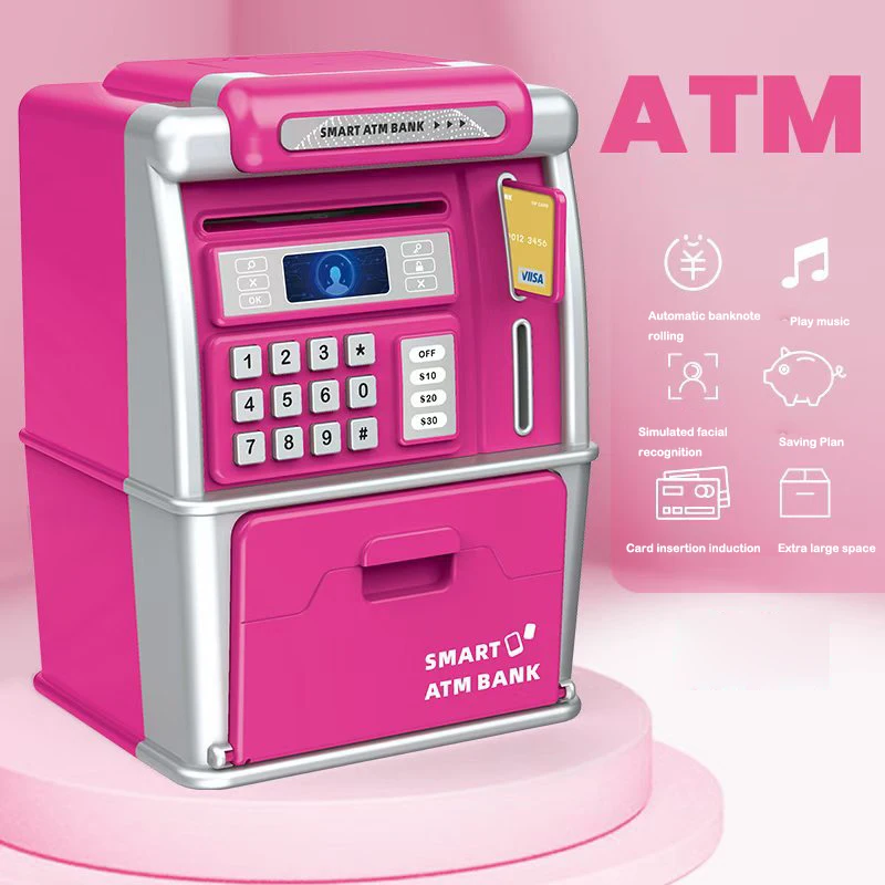 Tirelire électronique ATM mot de passe Piggys ATM boîte à monnaie de musique automatique banque de bande dessinée avec visage déverrouiller jouet pour enfants
