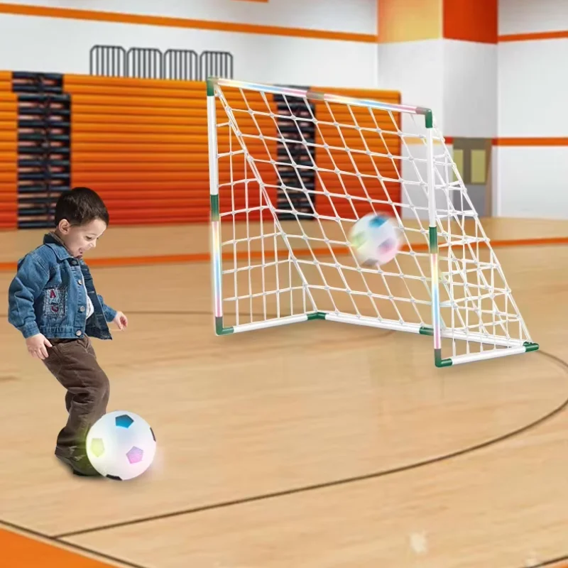 Doppia porta da calcio per bambini con luci Set porta da calcio con ostacolo fittizio Gioco di giocattoli interattivi sportivi per bambini per interni ed esterni