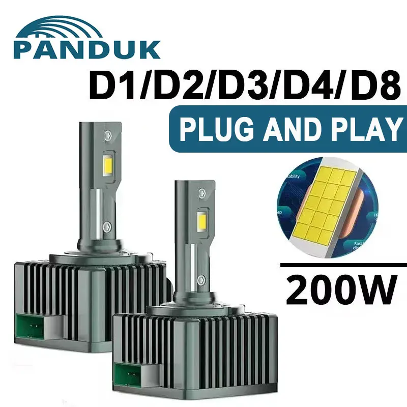 

PANDUK 2 Pieces LED Headlights 200W 2500000LM HID D1S D3S D2S D4S D4R D8S D1R D2R D3R Turbo LED CSP Chip 6000K White Plug&Play