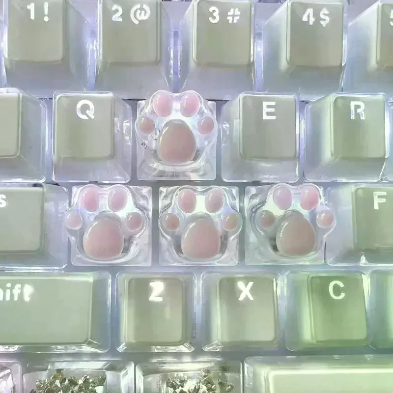 1Pcs Handmade Translucent Pink Blue Cat Claw Resin Keycaps Cross Axis Mechanical Keyboard Keycap Decoration ESC WASD Keycaps