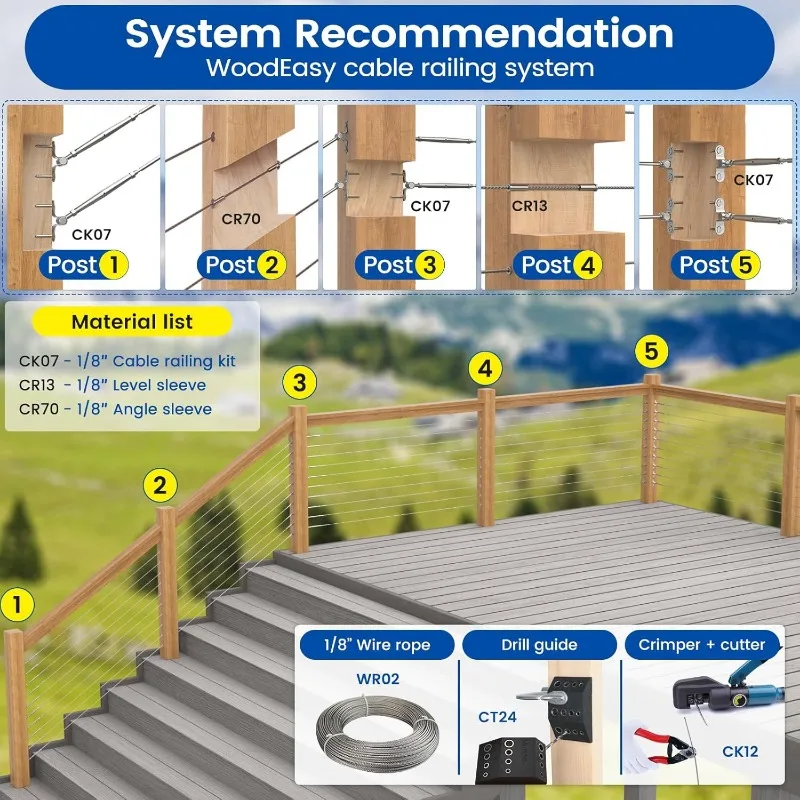 مجموعة درابزين الكابلات 1/8 بوصة Swage Toggle وصلة ربط المقطورة أجهزة درابزين الكابل T316 من الفولاذ المقاوم للصدأ لعمود الخشب WoodEasy