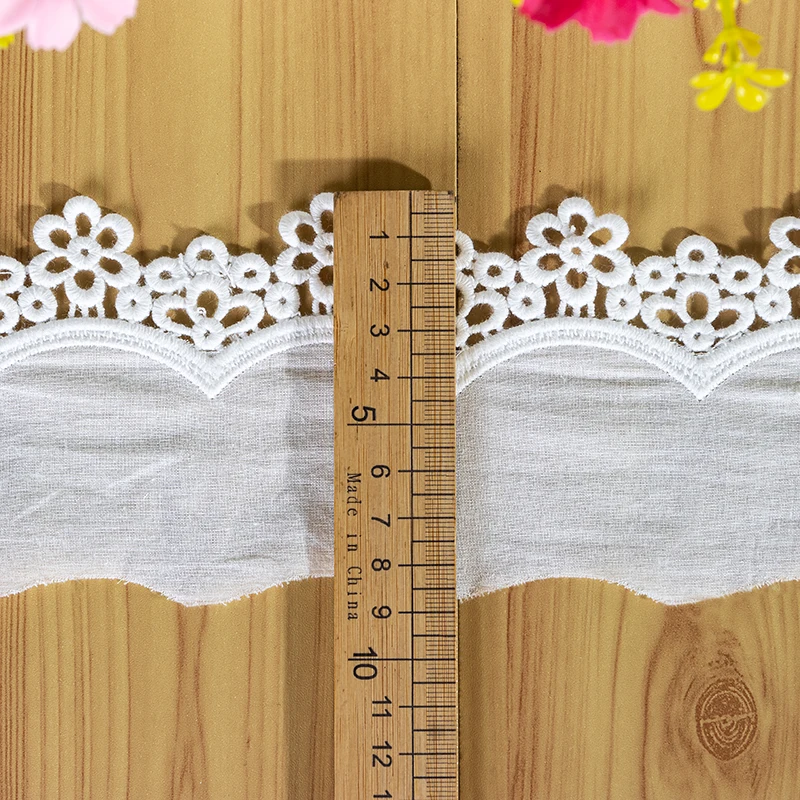Cotton Hollow Embroidered Lace Ribbon, 3D Flowers Fabric, Dress Applique Apparel, DIY Sewing Accessories, White, Beige