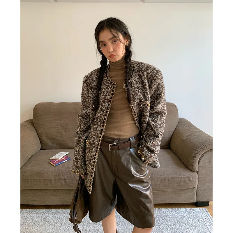 معطف سترة تويد شتوية للسيدات من BJTZ، سترة مبطنة من مزيج الصوف، ملابس خارجية دافئة للخريف #3