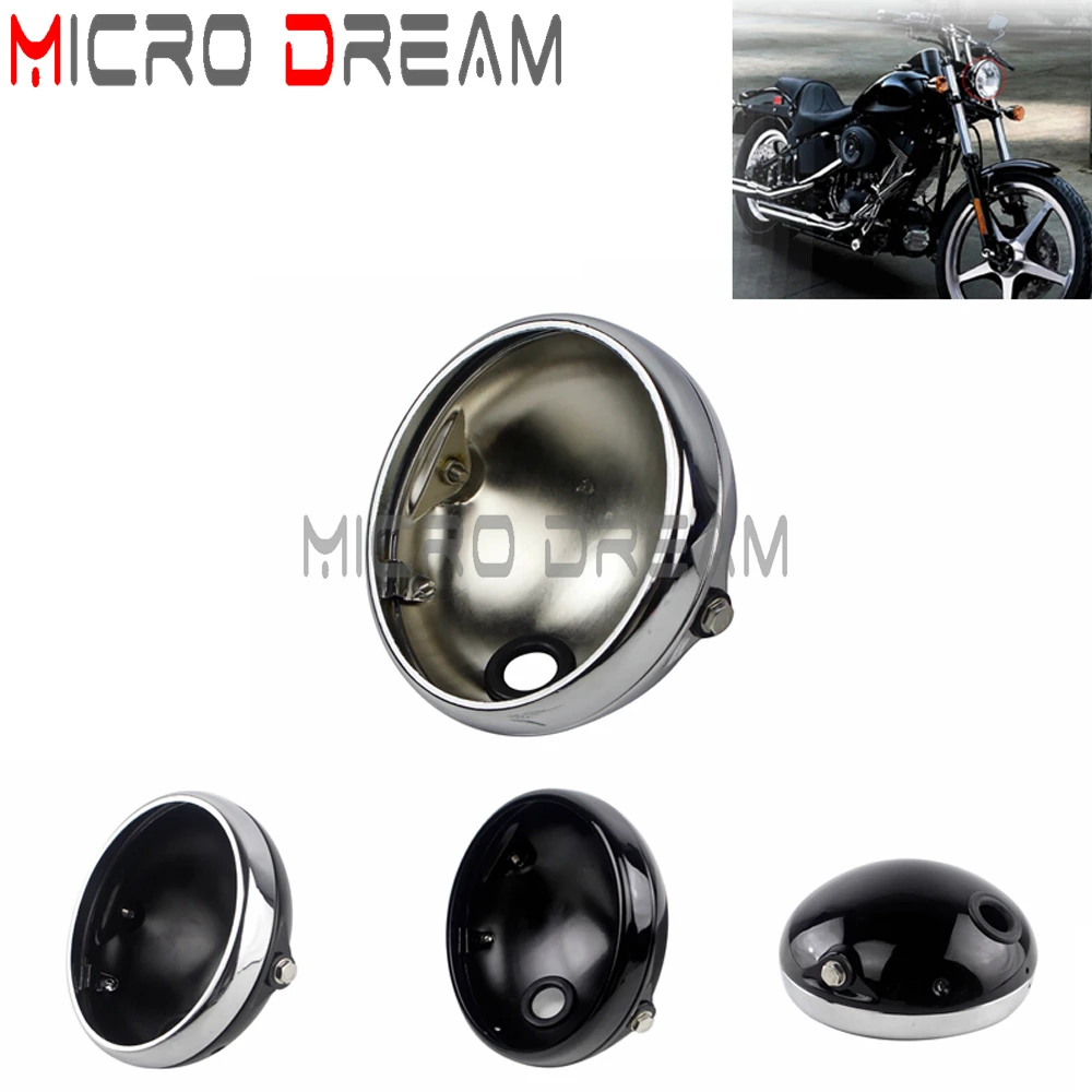 Motorcycle Headlight Cover Chrome For Harley Custom 7 inch Headlamp Head Light Housing 7'' Universal Bucket Shell Lighthouse