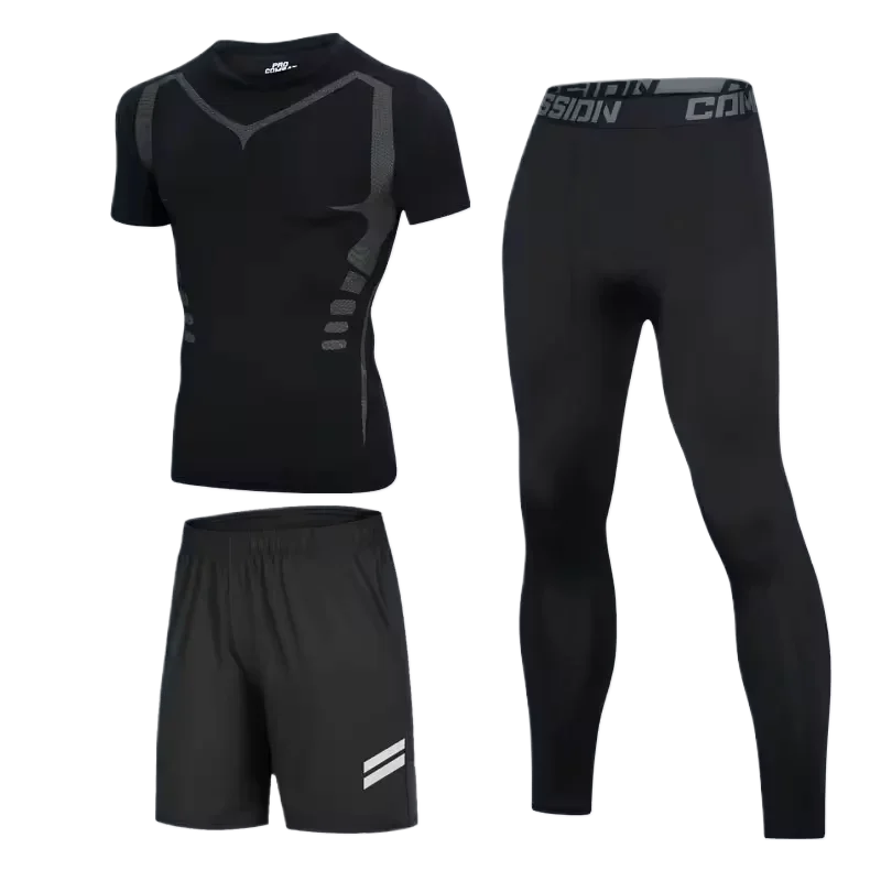 

New sports compression set men's quick drying breathable tight fitting clothes sportswear gym loose shorts running set