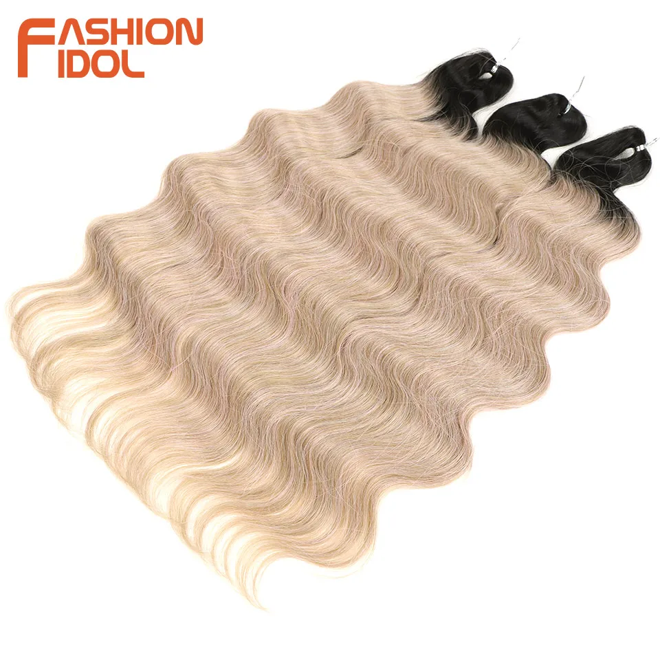 

FASHION IDOL Body Wave Crochet Hair 24Inch Soft Long Synthetic Hair Braids Ponytail Extensions Wavy Ombre Blonde Hair Extensions