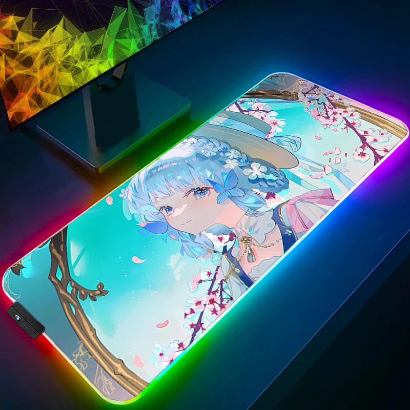 

Mouse Pad RGB Professional eSports Game Players Speed Rubber Desktop Mat Genshin Impact Kamisato Ayaka Mousepad LED Keyboard Pad