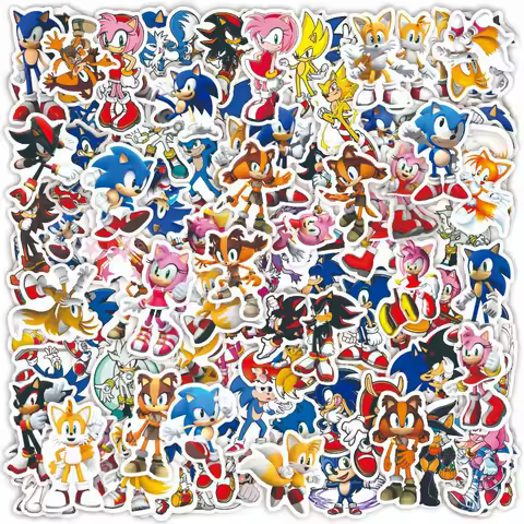 100pcs New Super Sonic Cartoon Graffiti Waterproof Trolley Box Hedgehog Shadow Notebook Water Cup Stickers Kids Reward Gifts