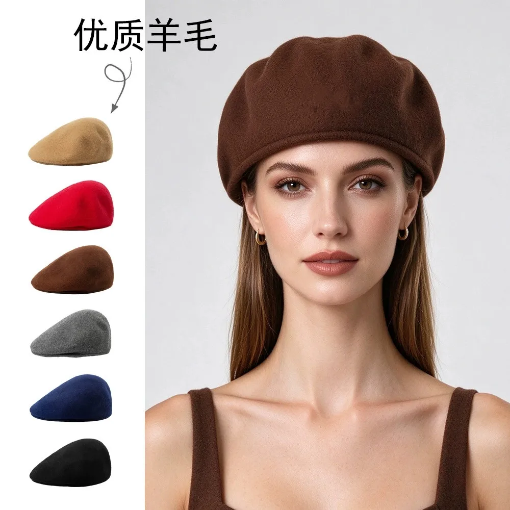 Retro Autumn Winter Woolen Unisex Baker Boy Cap Solid Color Wool Warm Berets Newsboy Caps