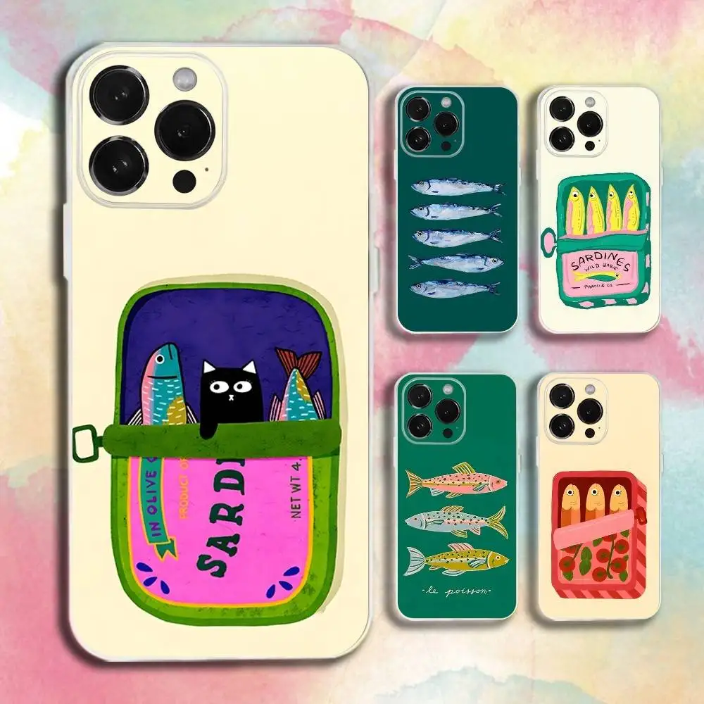 

Fish Funny Sardines Phone Case For iPhone 16,15,14,13,12,11 Plus,Pro,Max,XR,XS,Plus,E,SE4,Mini Transparent Cover